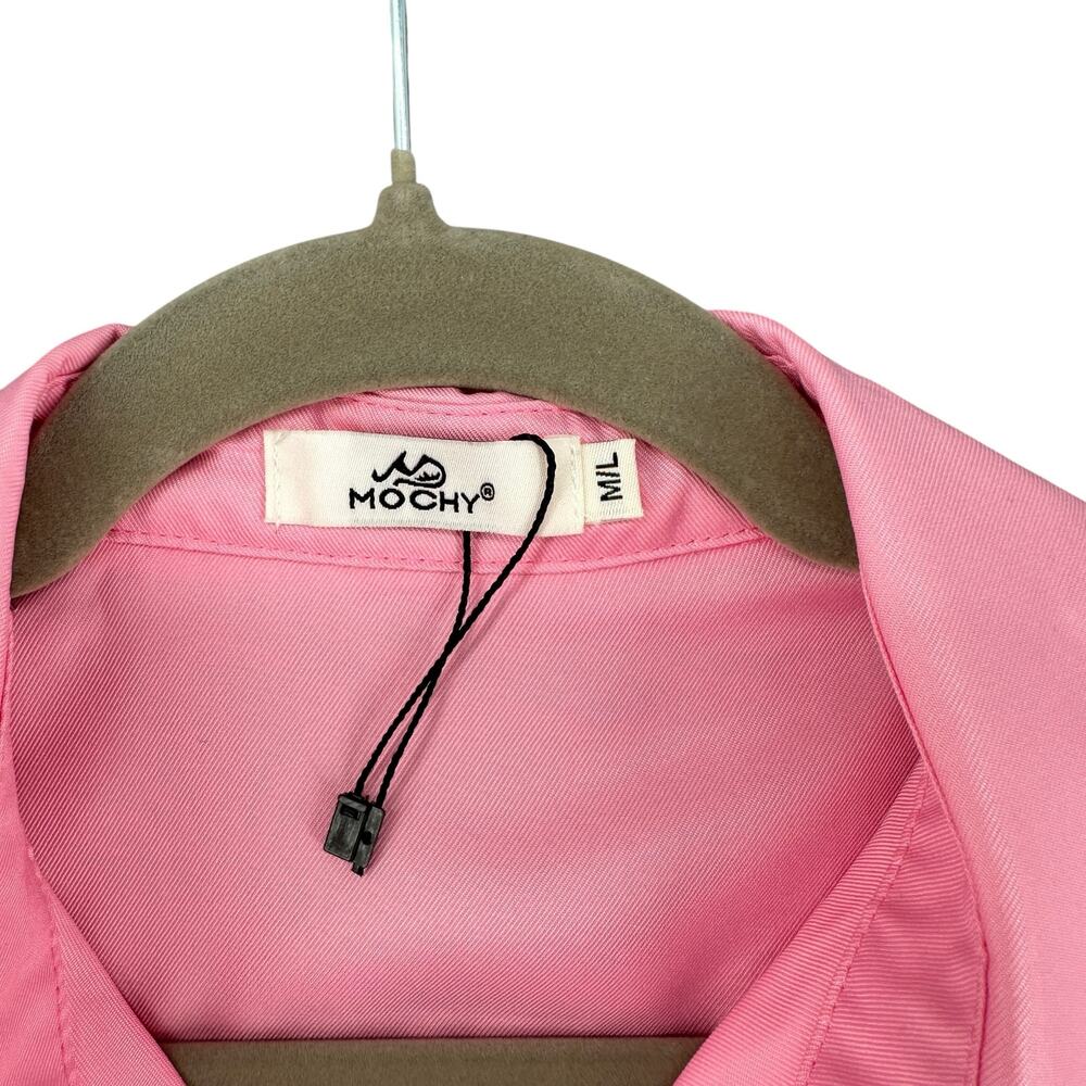 Mochy Vintage Y2K Square Shoulder Hot Pink Blouse Button Down M / L Career - Picture 5 of 6